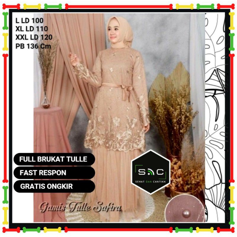Baju Gamis Brokat Tule Dress Muslimah Berukat Broklat Kondangan Pernikahan Pesta Premium Terbaru