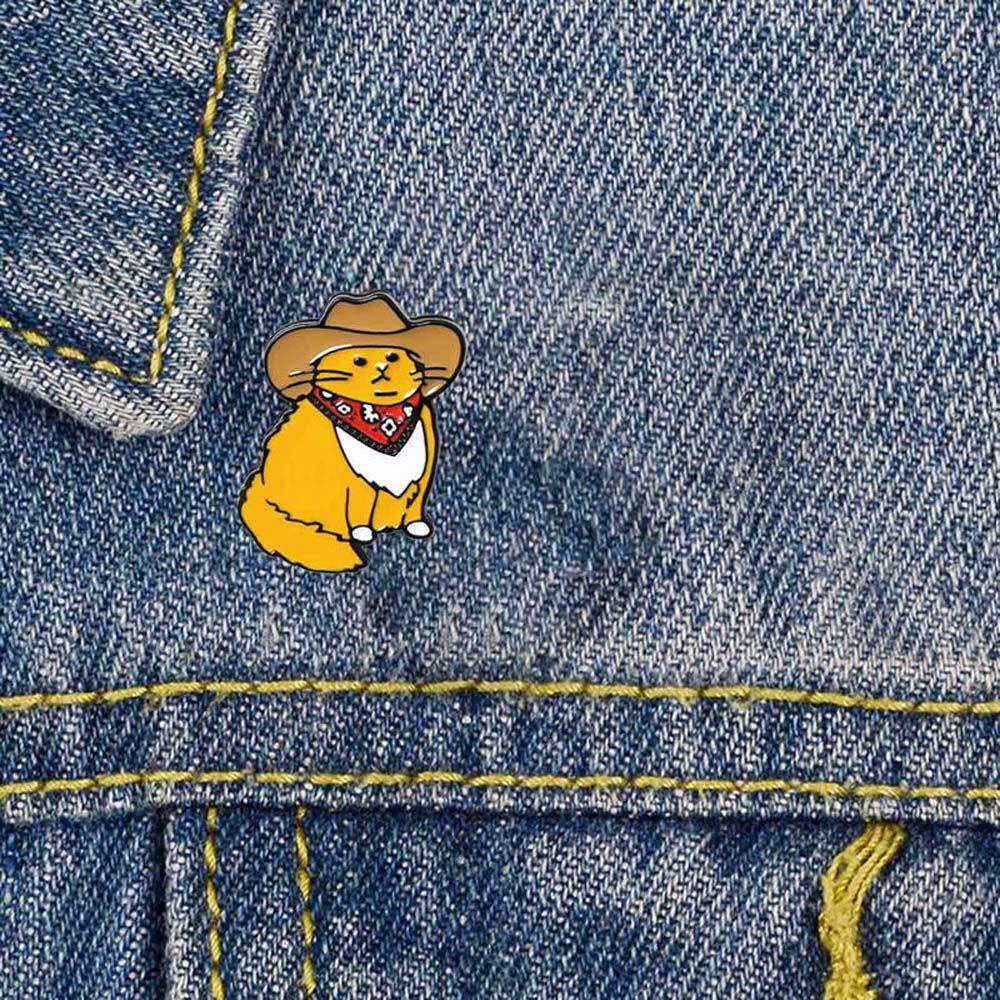 Mxbeauty Kucing Bros Hadiah Untuk Anak-Anak Kartun Kerah Bros Koboi Kucing Lencana Pin Kerah Pin Enamel Pin