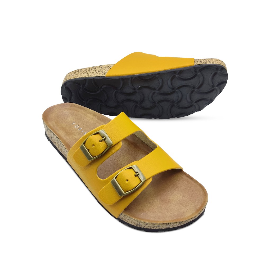 Sandal Selop Briken Wanita Tali Double Gesper Footbed Casual Model Kekinian REINA