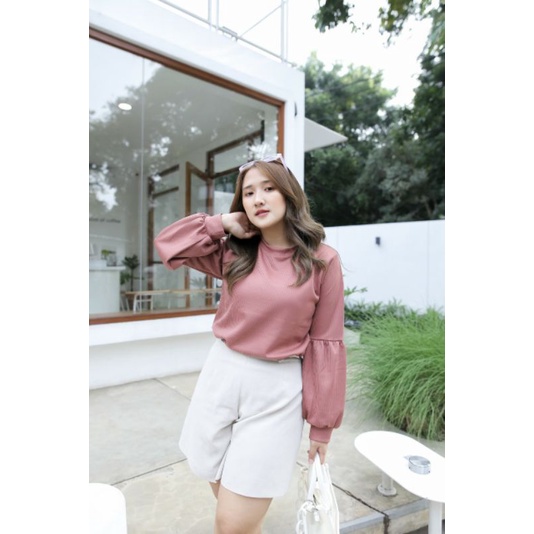 Puffy top blouse|Kaos lengan balon|blouse lengan balon|atasan wanita murah|blouse lengan balon