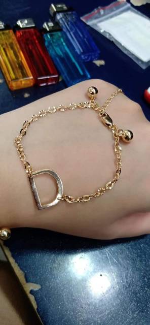 Gelang inisial huruf custom silver 925 import / perhiasan perak 925 berlapis emas