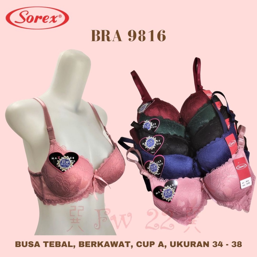 Push Up Bra Sorex 9816 Bra Model Terbaru dengan Busa Tebal dan Berkawat serta Bermodel Brukat Cantik