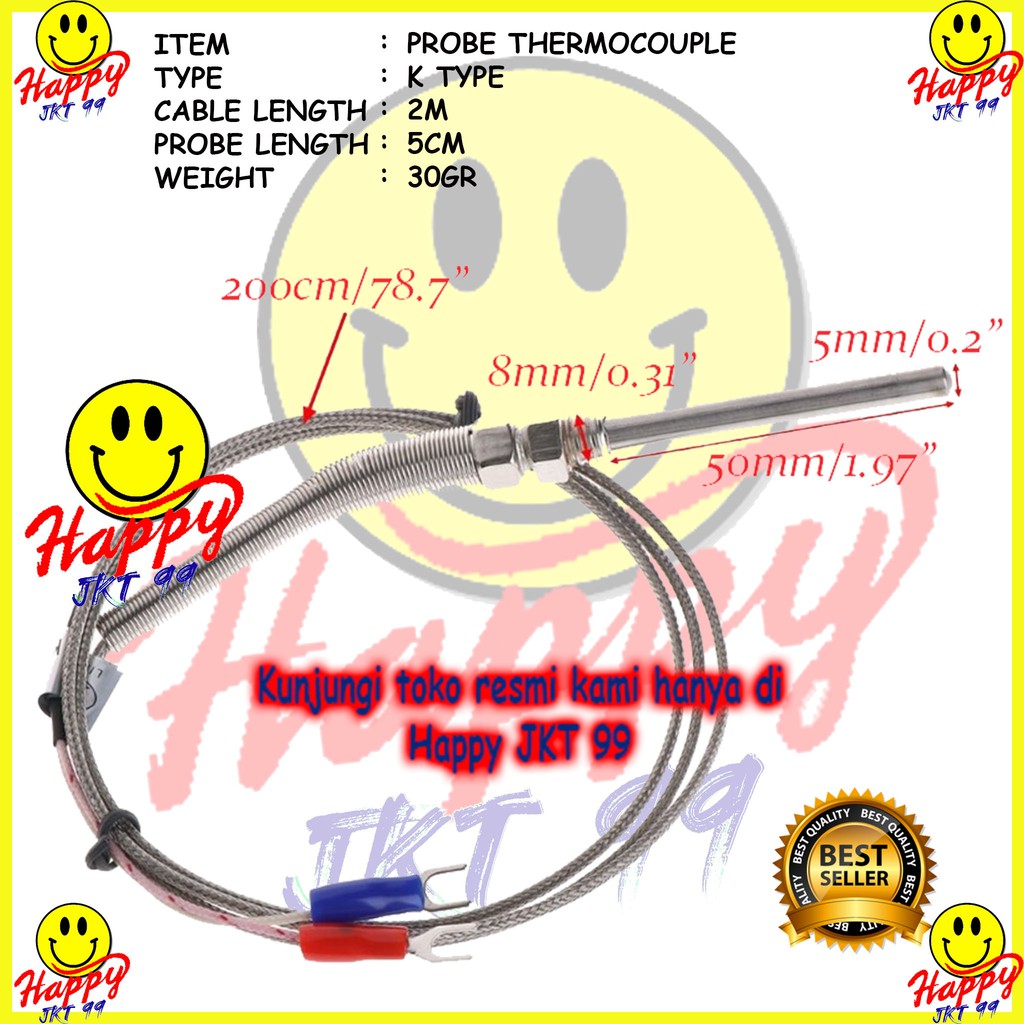 [ HAPPY JKT 99 ] KABEL K TYPE THERMOCOUPLE TEMPERATURE SENSOR STAINLESS PROBE 5CM