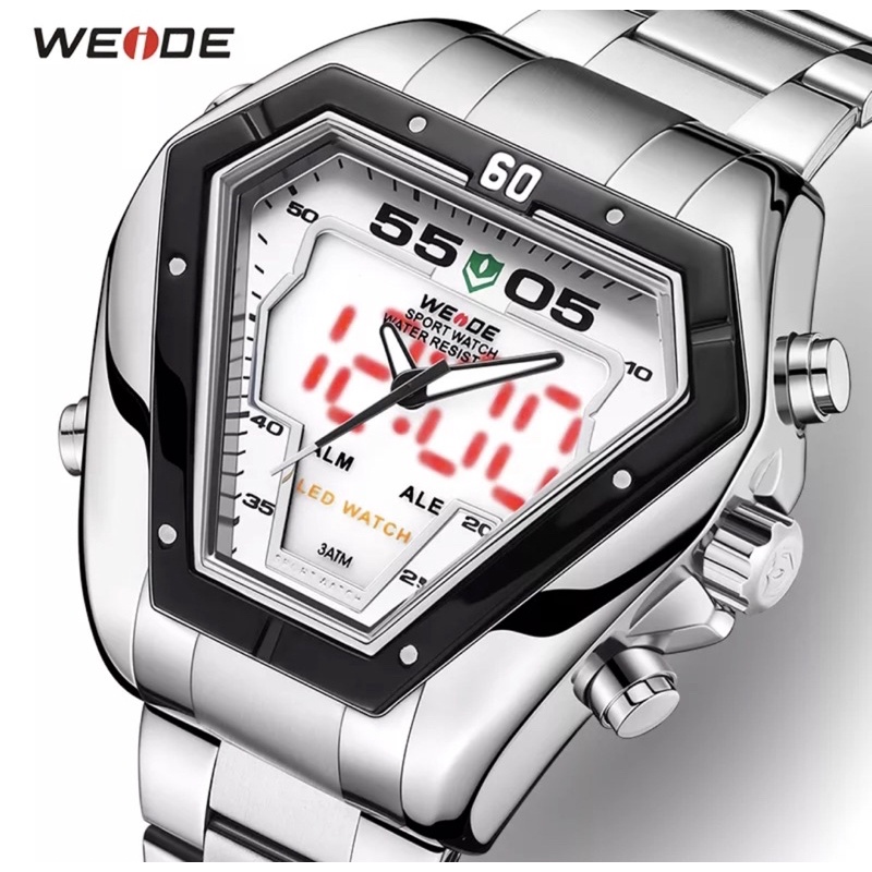 WEIDE Jam Tangan Pria Sport Casual Fashion Alarm Clock analog Tahan Air 30M Digital LED Stainless St