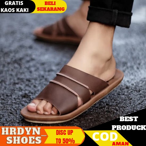 CVNY X HDS SANDAL KULIT PRIA BLACK BROWN TAN KULIT SAPI ASLI ORIGINAL HANDMADE BANDUNG KASUAL SANTAI