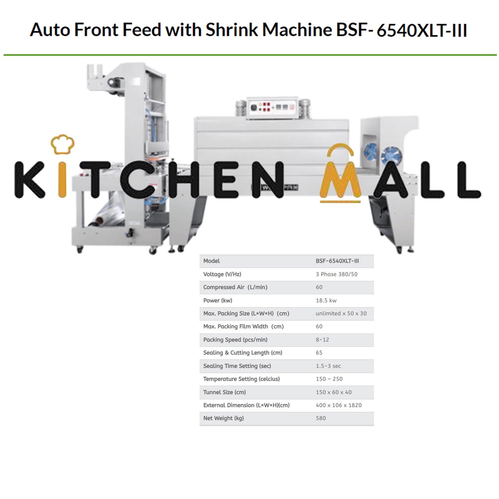 WIRAPAX BSF-6540XLT-III Auto Front Feed with Shrink Machine / Mesin Pengemas Produk WIRATECH