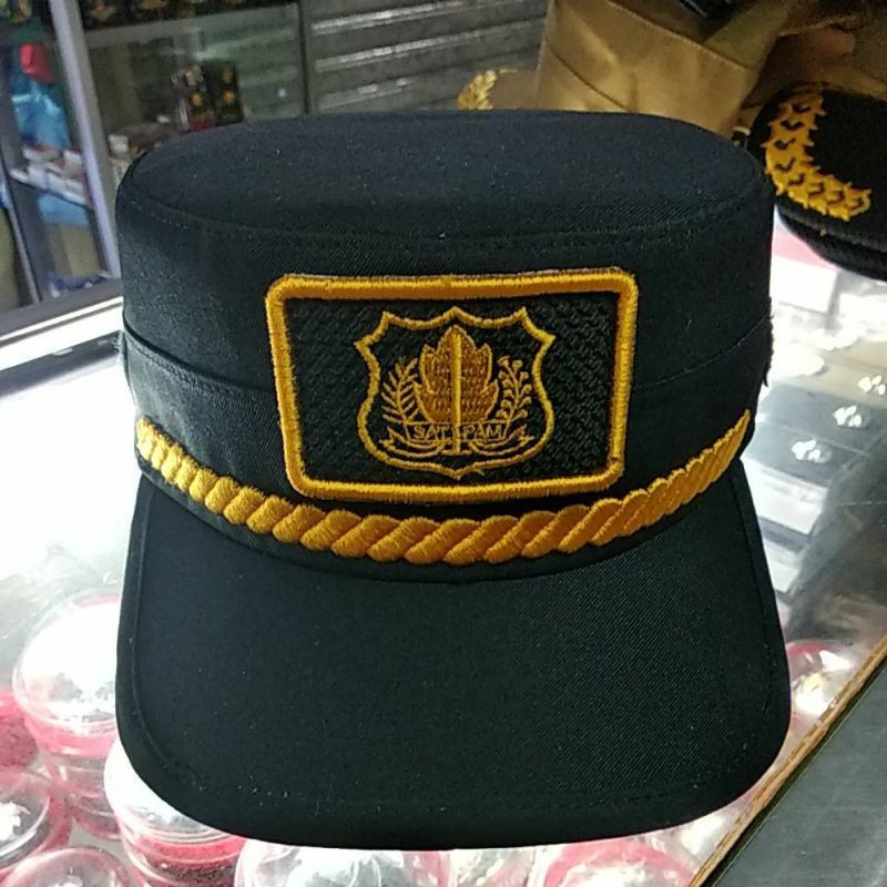 Topi komando hitam satpam perekat,free bordir nama