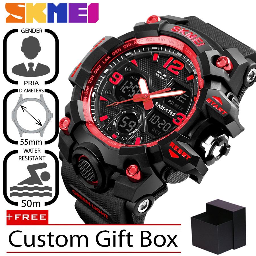 Jam Tangan Pria Sport Analog - Digital Silikon PU 55 mm SKMEI 1155B - Anti Air 50 M Renang - Dual Time Zone