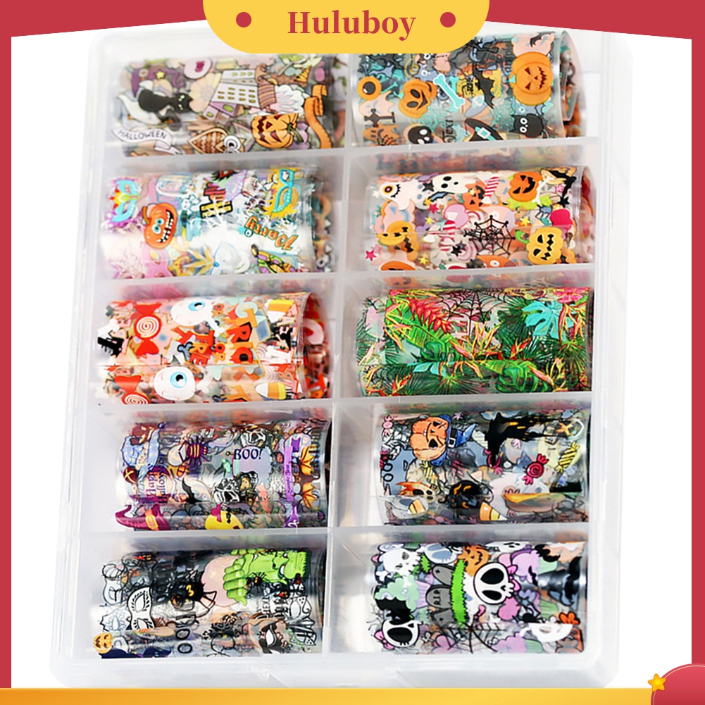 Huluboy Huluboy♡ 10 Lembar Stiker Kuku Foil Transfer Motif Halloween Untuk Dekorasi Manicure