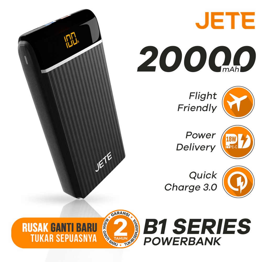 Powerbank 20000 MaH QC 3.0 with PD - JETE B1  - Garansi Resmi  25 Bulan