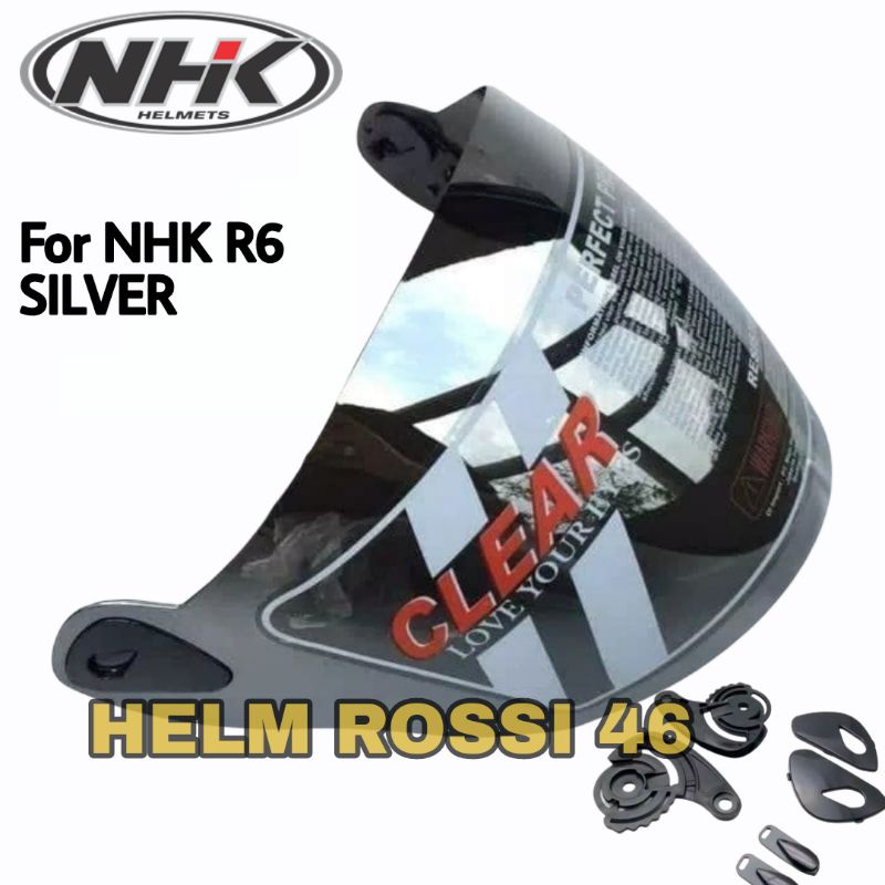 Kaca Visor Helm NHK R6 R 6 Iridium Silver Bening Pelangi Rainbow sudah termasuk rachet sepasang