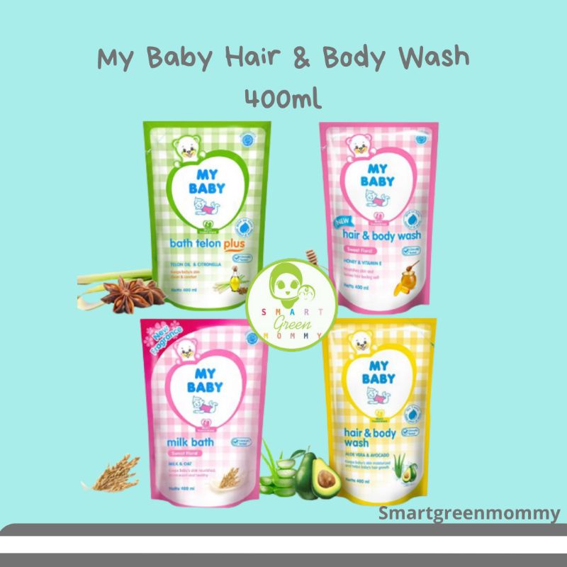 MY BABY Hair and Body Wash / My Baby Milk Bath Sweet Floral Refill 400ml Sabun Cair Bayi My Baby Bath Telon plus Citronella Tissue Passeo Tissu Mittu Baby