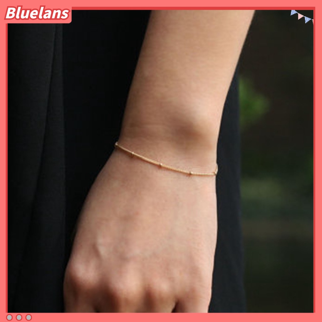 Bluelans Gelang Tangan Rantai Manik-Manik Kecil Tahan Korosif Warna Solid Untuk Wanita