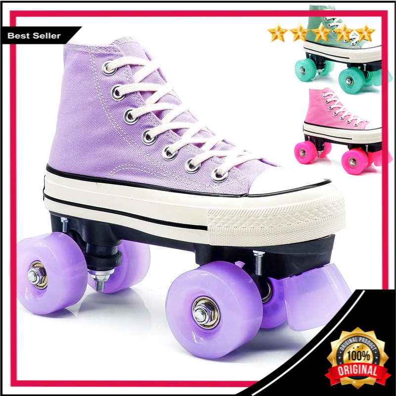 Pria  Wanita Dewasa  Anakanak Double Row Sepatu Kasual Ungu Kanvas Sepatu Empat Roda Sepatu Roda ber