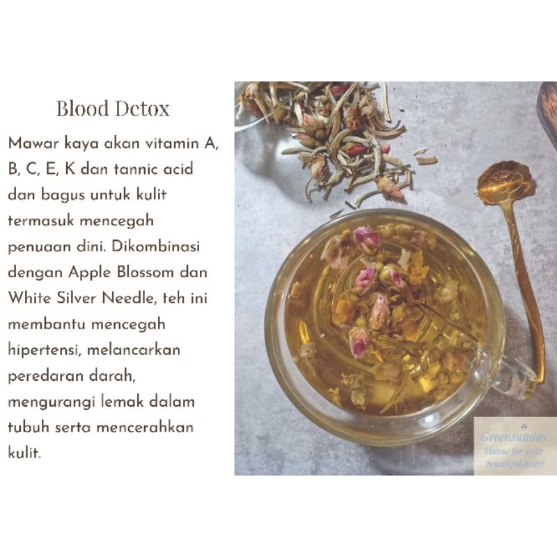 

Teh tisane, dry rose bud, chrysanthemum, lavender, telang, chamomile, white tea, Osmanthus