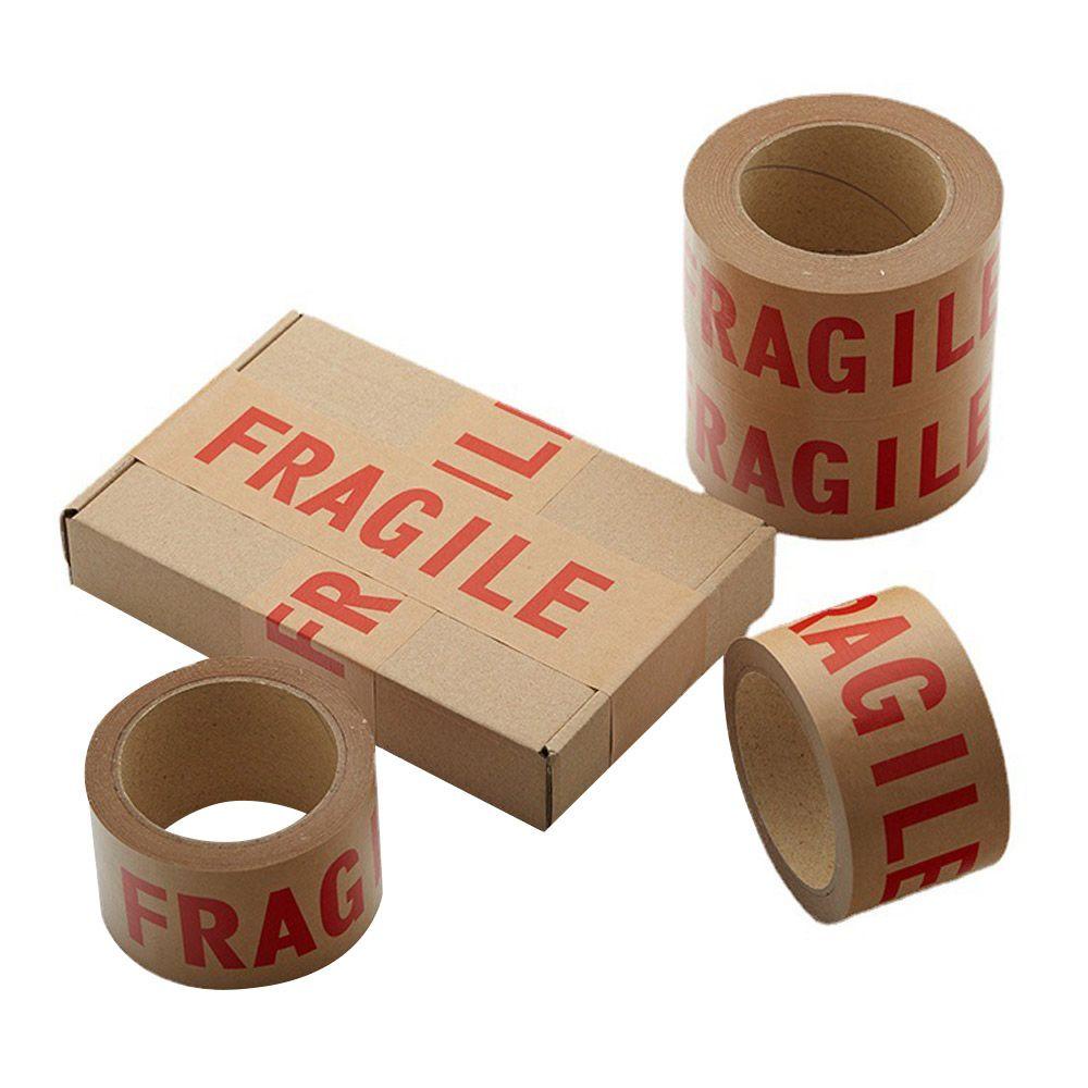 Solighter Tape Kertas Kraft Tulisan Peringatan Fragile Untuk Segel Karton