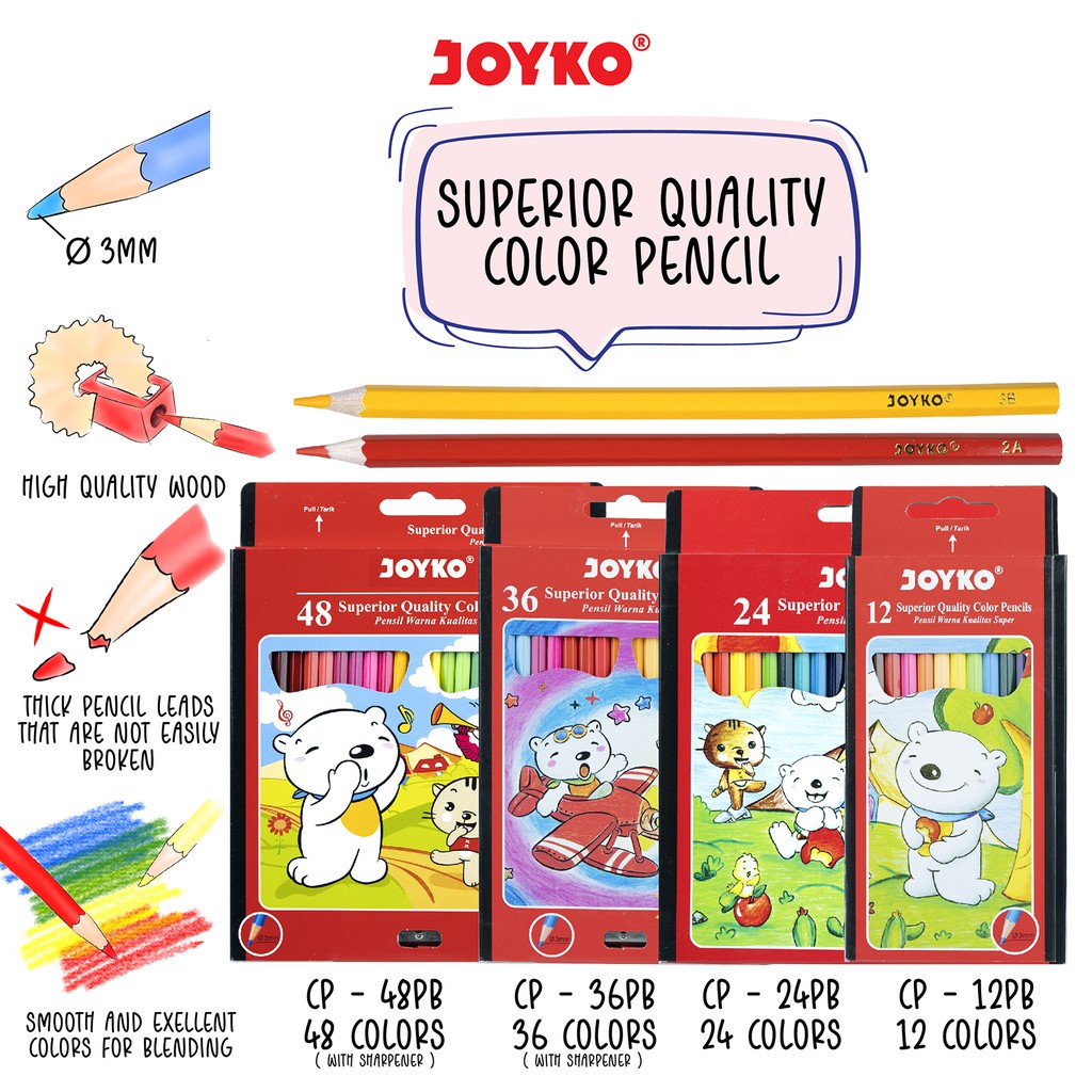 

Joyko Pensil Warna Superior Quality Color Pencils Hexagonal Grip CP-12PB/ CP-24PB/ CP-36PB / CP-48PB