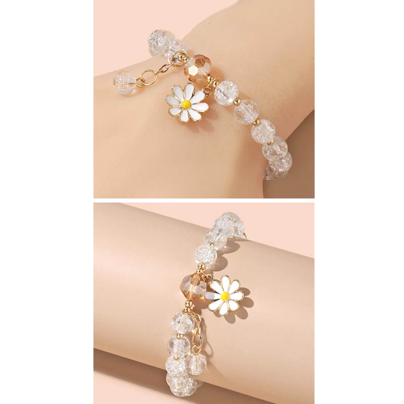 Gelang kristal wanita cantik daisy aesthetic style bahan bola akrilik tali melar