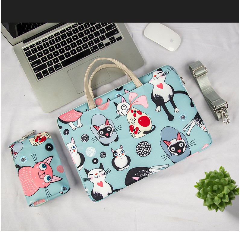 Tas Laptop Jinjing Selempang Wanita THE CAT Printed Lucu WATERPROOF 11 12 13 14 15 15.6 inch + Pouch