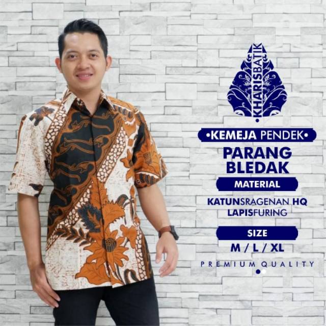 Batik Eksklusif Parang Bledek Bahan Katun Sragenan Batik Lengan Pendek Batik Lapis Furing