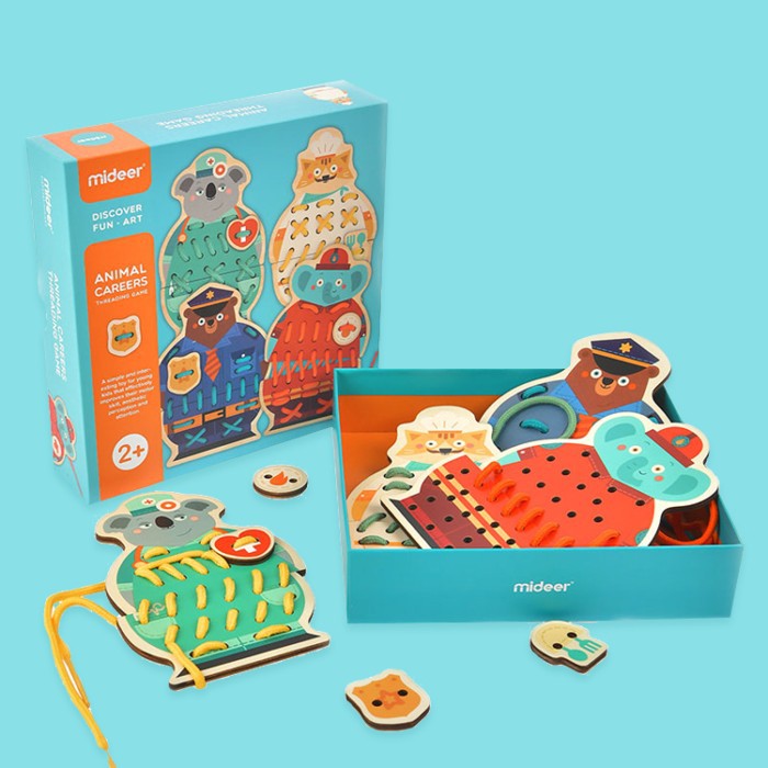 Mideer Animal Career Threading Game / Animal Lacing Card mainan edukasi menjahit anak