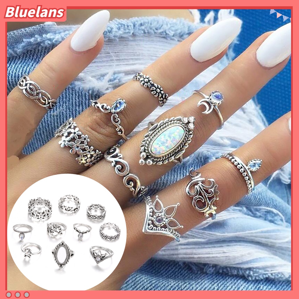 10 Pcs Cincin Buku Jari Aneka Bentuk Gaya Bohemian Untuk Wanita