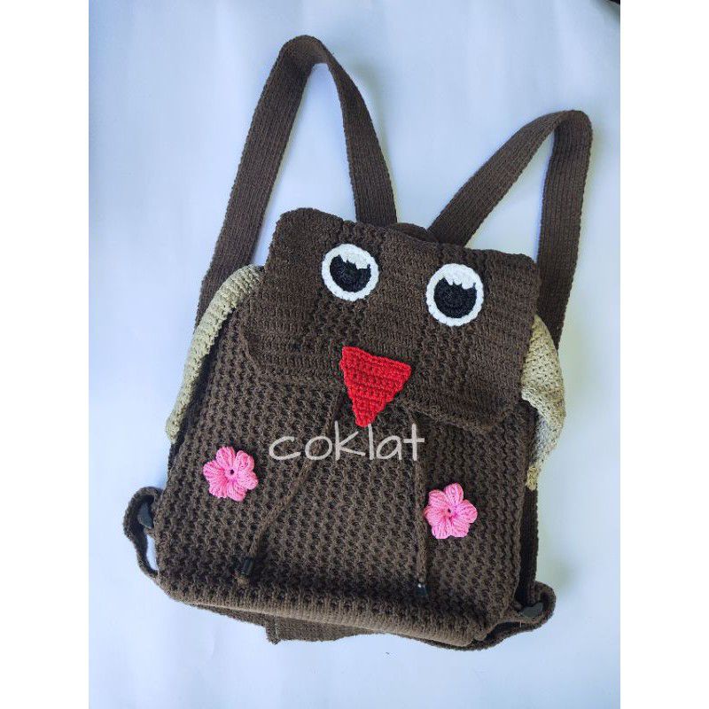 RANSEL RAJUT TEBAL MOTIF OWL/BURUNG HANTU