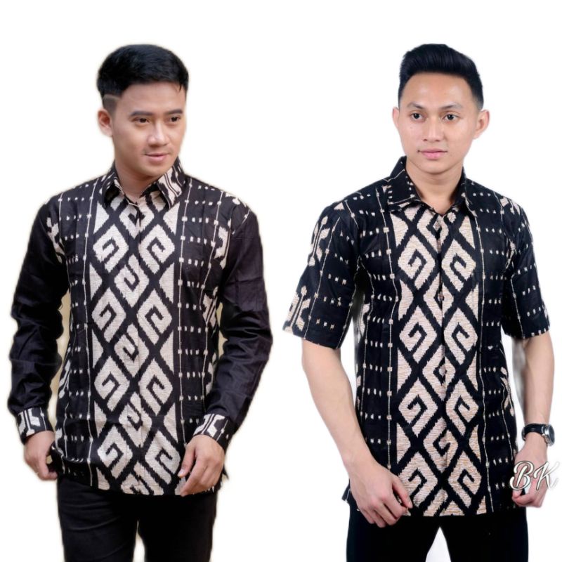 BSWART Batik HRB026 kenongo Hem Pendek anjani biru Pekalongan M L XL Batik Pria MURAH Modern Grosir