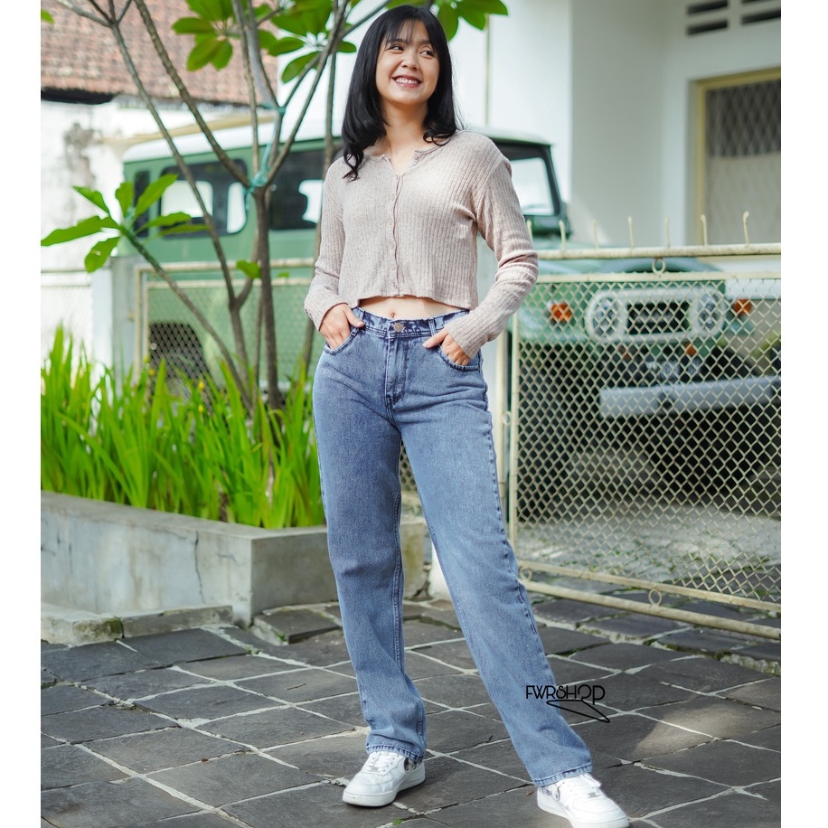 FWR - HIGHWAIST LOOSE JEANS POLOS WANITA PREMIUM