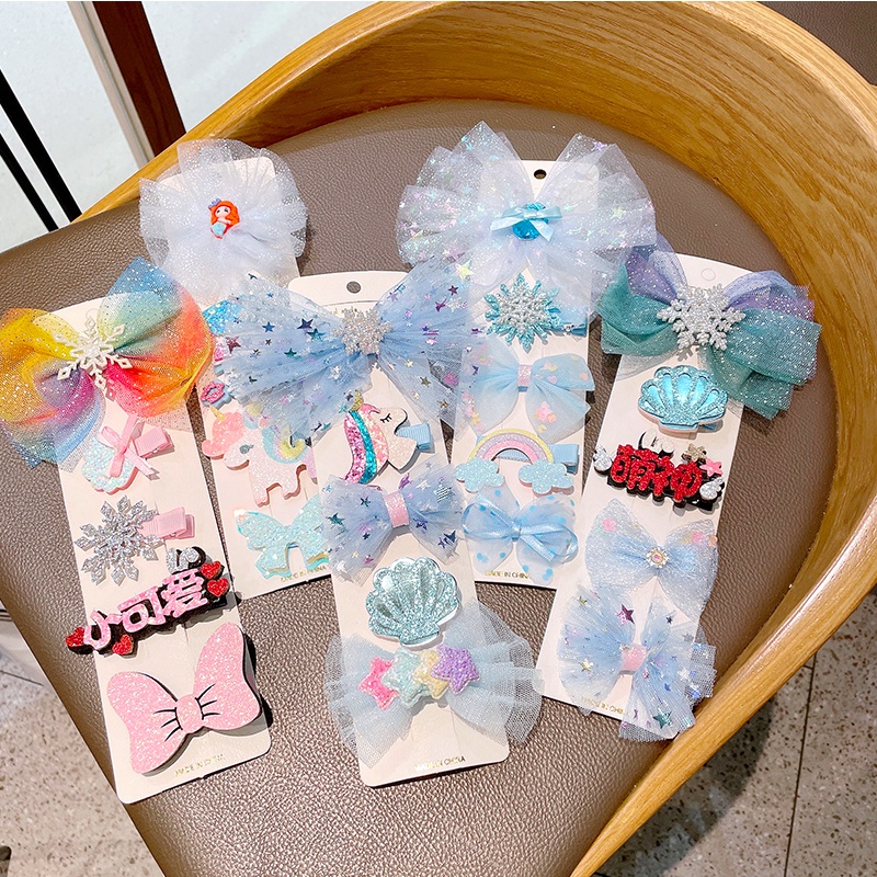 5pcs Set Jepit Rambut Anak Korea Fashion Frozen Elsa Pony Unicorn Klip Impor Premium