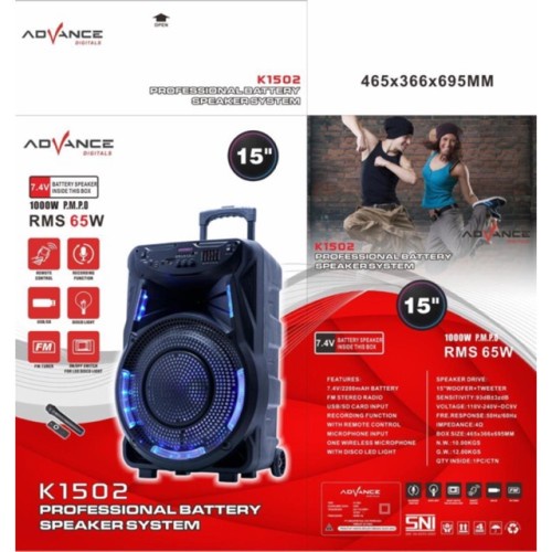 Advance Speaker Meeting K 1502 Bluetooth Aqualizer 15Inch Suara Mantap