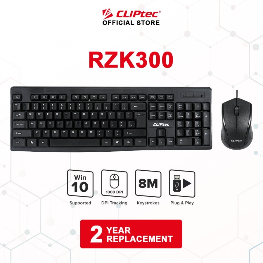 PAKET COMBO KEYBOARD  Mouse  Set Wired CLIPtec RZK300 Exclusive GARANSI 2 TAHUN RESMI