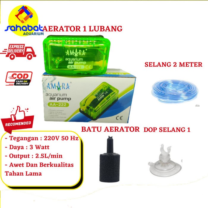 PAKET AERATOR LENGKAP AMARA mesin gelembung udara 1 LUBANG aquarium - Non Amara