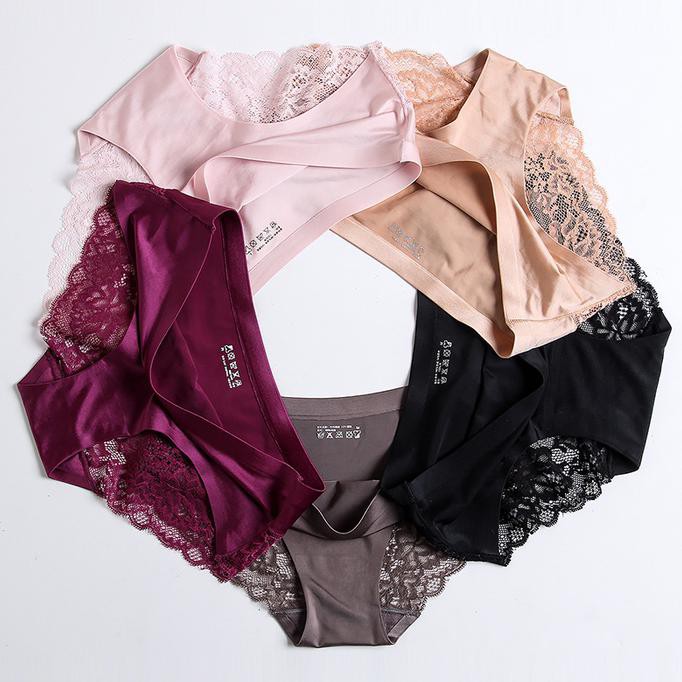 Terlarisseller# Seamless Underwear With Lace / Celana Dalam Seamless Murah Motif Lace - Navy, Xl