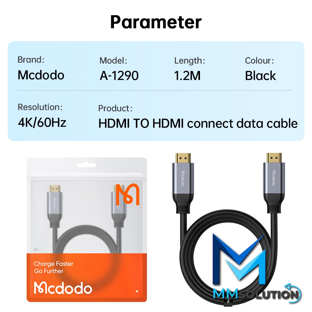 MCDODO CA-129 Kabel HDMI To HDMI 4K HD Audio Video Cable PS4 LAPTOP TV - CA-1291 -- 3M