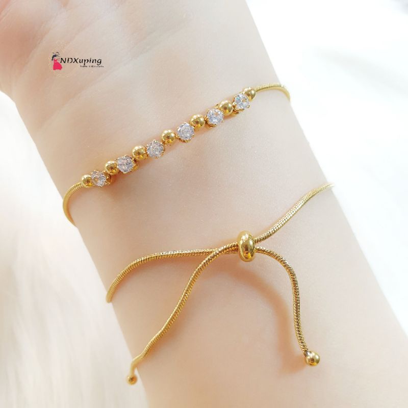 Gelang Serut Titanium Mata Aksen Wanita Fashion Perhiasan N02122003