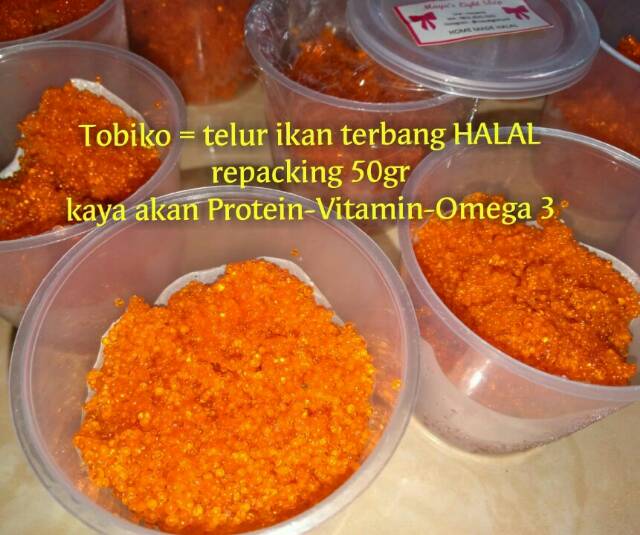 Tobiko chuka sushi idako kurage wakame roe telur ikan caviar flying fish tobiko orange hitam hijau wasabi