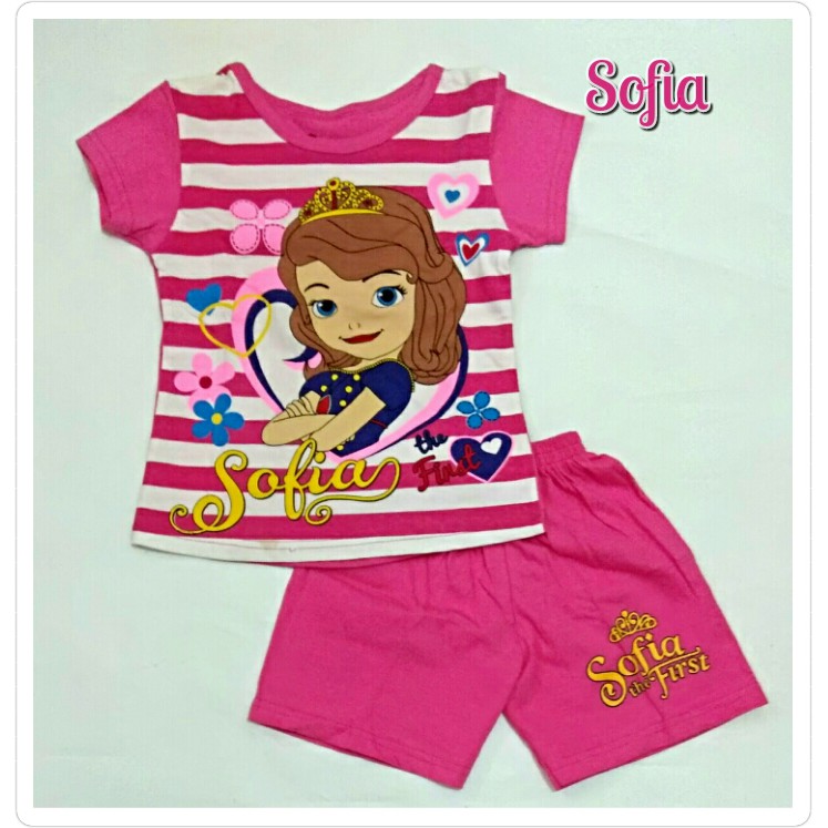 SETELAN Baju Lengan Pendek Celana Pendek Anak Cewek dan Cowok child's short suit BOY &amp; GIRL  Murmer Motif Sofia Minnie Pony Cars Elmo setelan baju celana