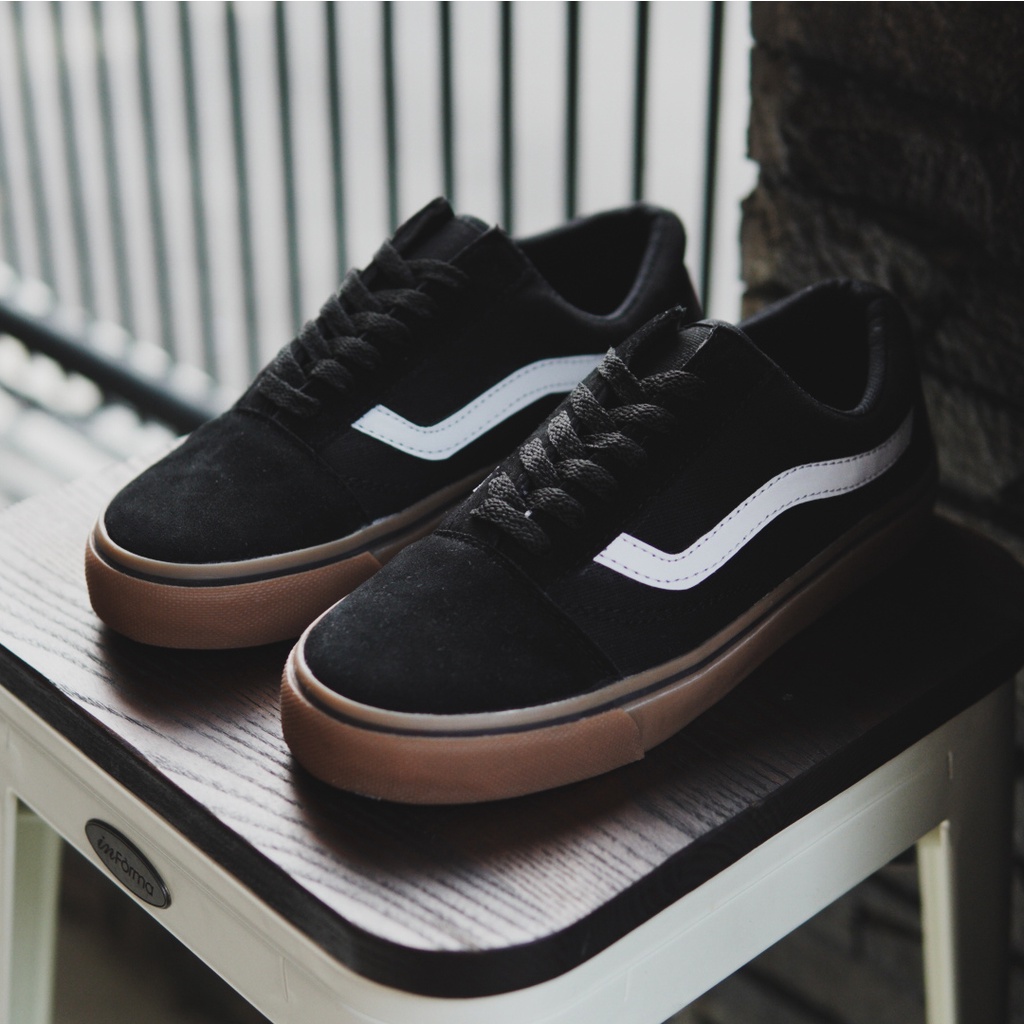 BISA COD !!! SEPATU PRIA CASUAL SNEAKERS VANS OLDSKOOL MOTIF BLACK GUM MURAH