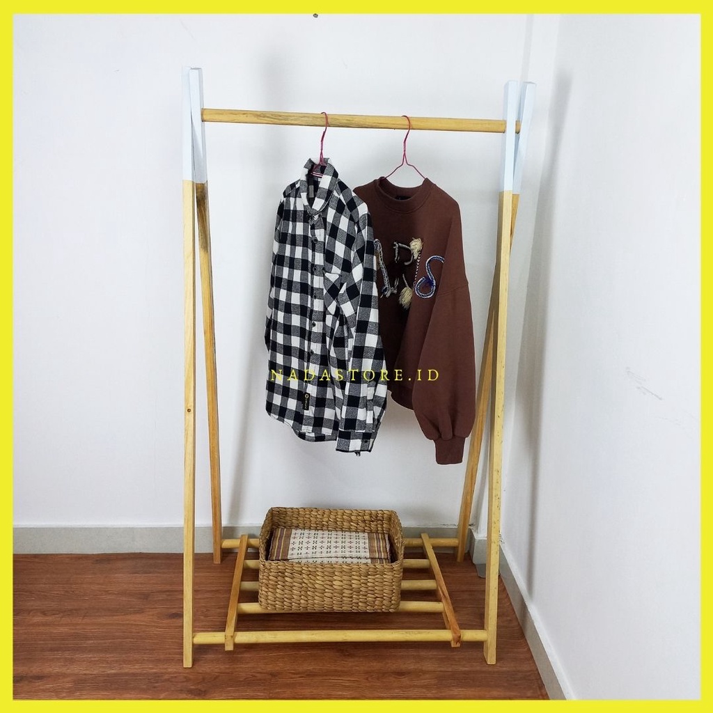 Rak Hanger Satu Tingkat / Rak Gantung Baju Kayu Besar / Gantungan Baju / Stand hanger