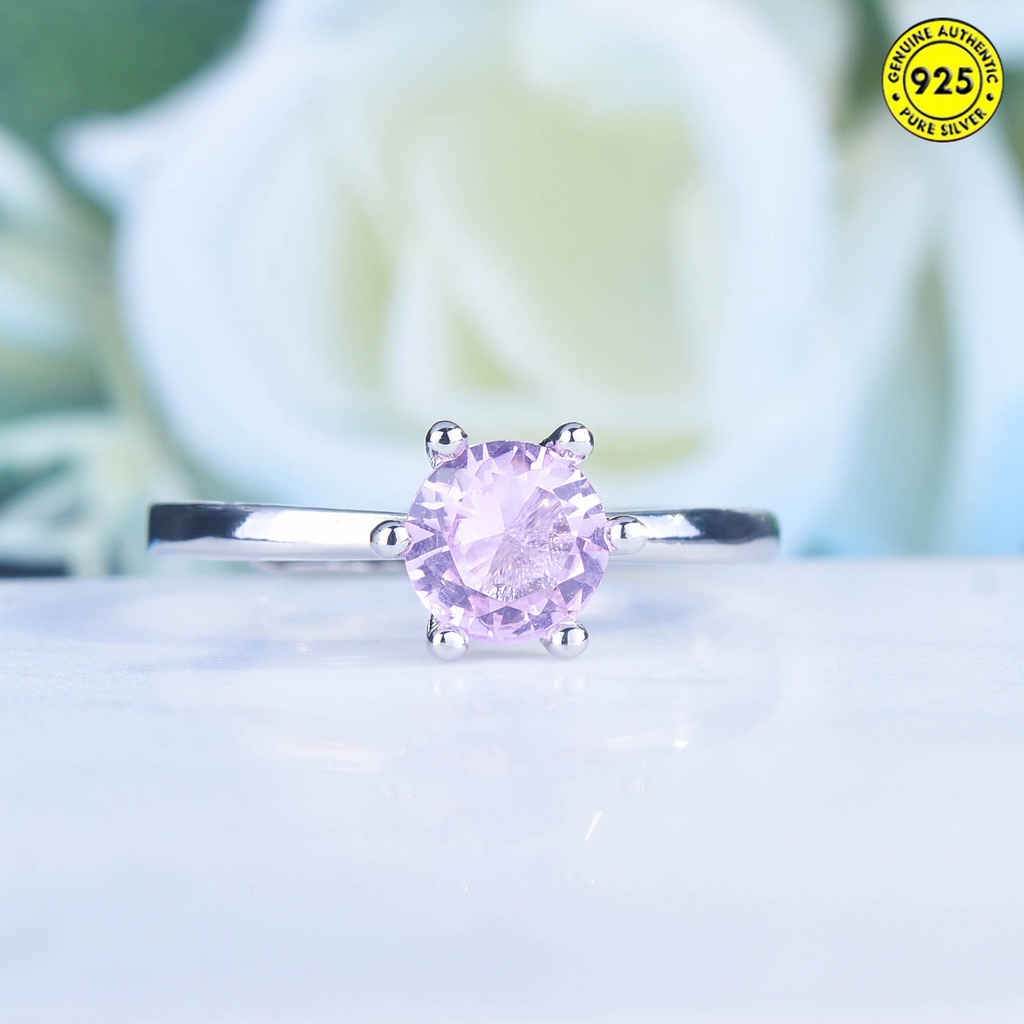 Cincin Berlian 1 Karat Enam Cakar Klasik Warna Pink