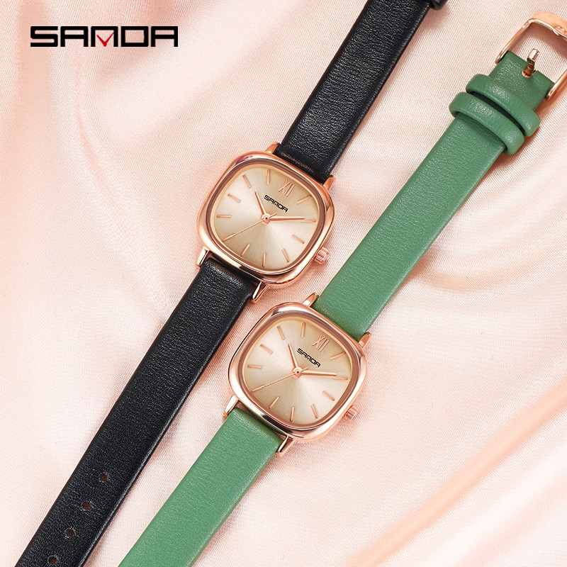 SANDA P1098 Jam Tangan Wanita Analog Tali Kulit Stainless Steel Quartz WATCHKITE WKOS