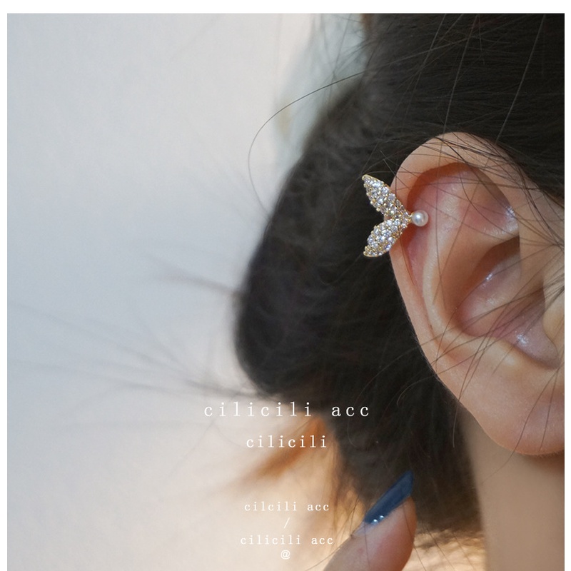 Super fairy fishtail zircon mutiara telinga tulang klip anggun anting-anting tidak menusuk telinga k