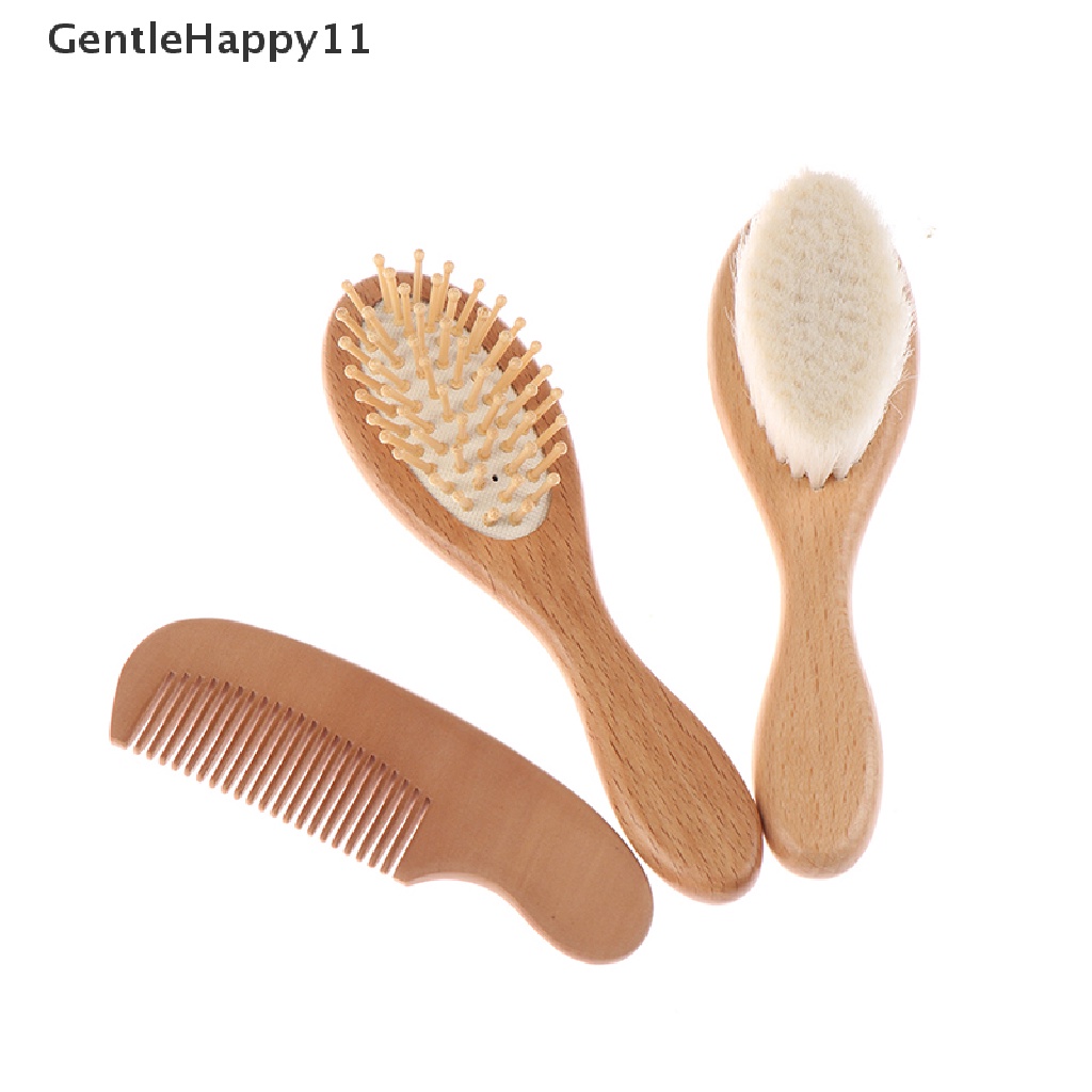 Gentlehappy 2pcs / Set Sisir Bulu Kambing Gagang Kayu Untuk Pijat Kepala Bayi