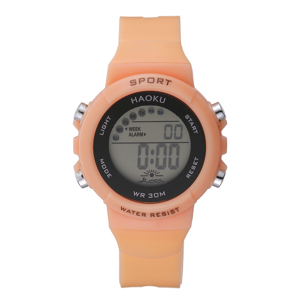 Jam Tangan Sport Digital Rubber Wanita Dan Pria Dial Bulat / Jam Tangan Wanita Digital Strap Rubber-48-6 Orange
