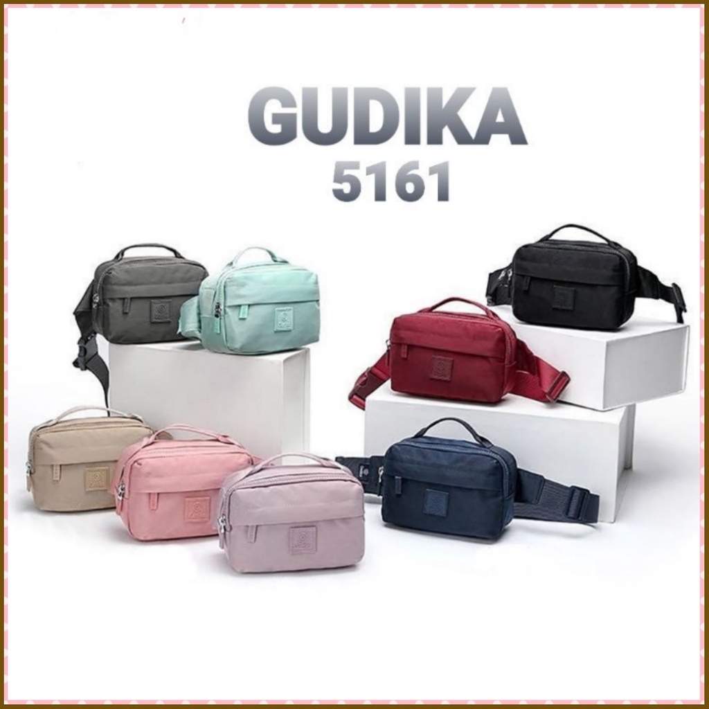 SALE GUDIKA 5161 Original - Tas Waistbag Gudika Bisa Couple Anti Air Fashionable Import - Tas Wanita Pria Selempang Bahu Kekinian Bahan Nylon Waterproof - tas gudika bag - slingbag - tas mini - cewek - fashion - branded - tas Pinggang - slempang - ori