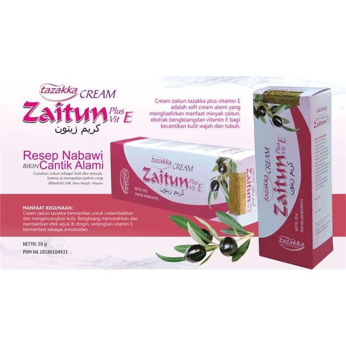 Tazakka Cream Herbal Zaitun Plus Vitamin E Memutihkan Wajah Alami