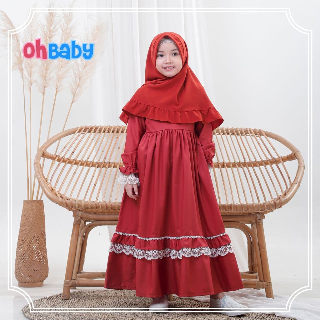 GAMIS BABY BEST SELLER MERK OHBABY USIA 1 SAMPAI 2 TAHUN BAHAN TOYOBO DAN RENDA MEWAH WARNA BATA KOD