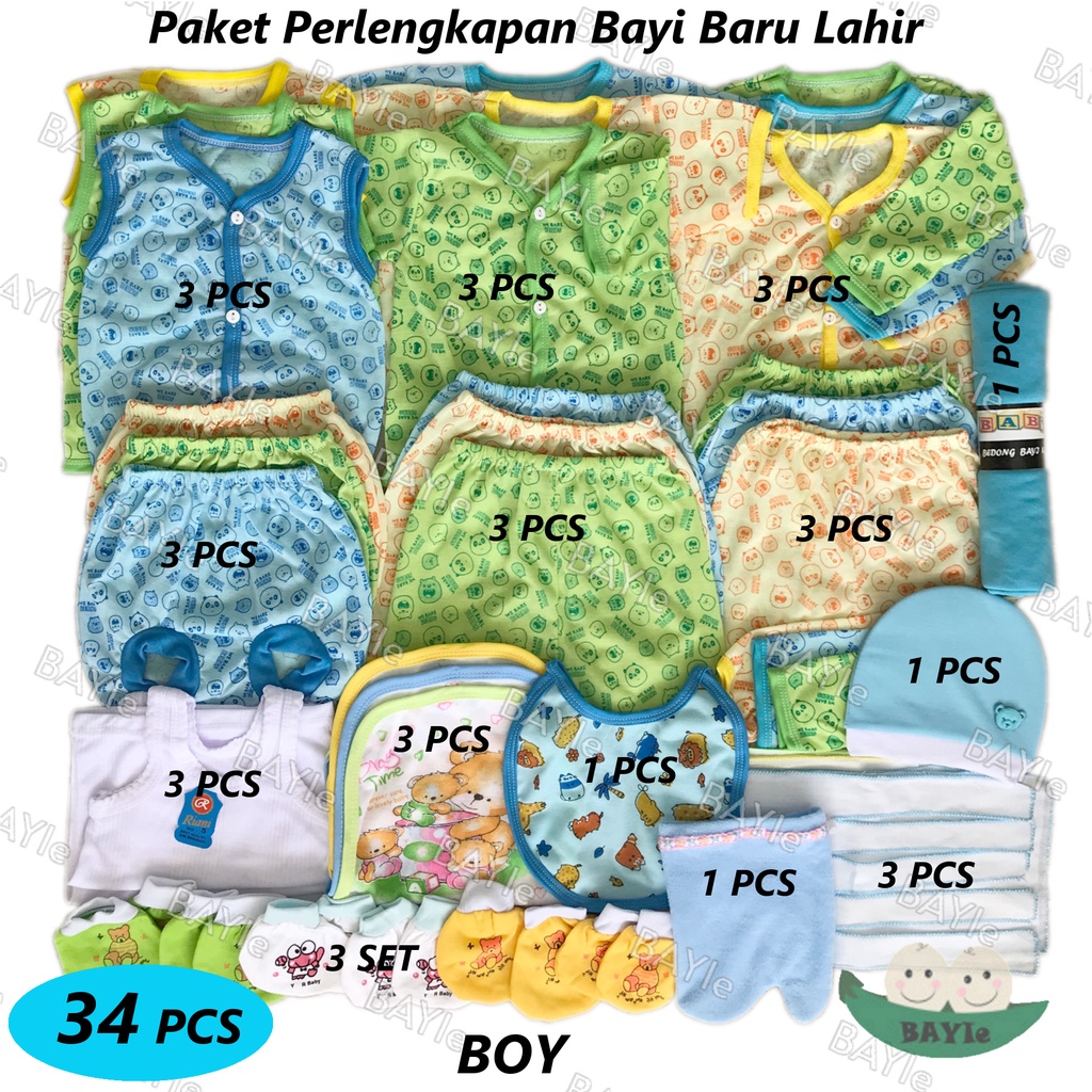 BAYIe - Paket Hemat Perlengkapan Baju Bayi Baru Lahir (New Born) Ekonomis dan Hemat PAKET WARNA BEAR 3