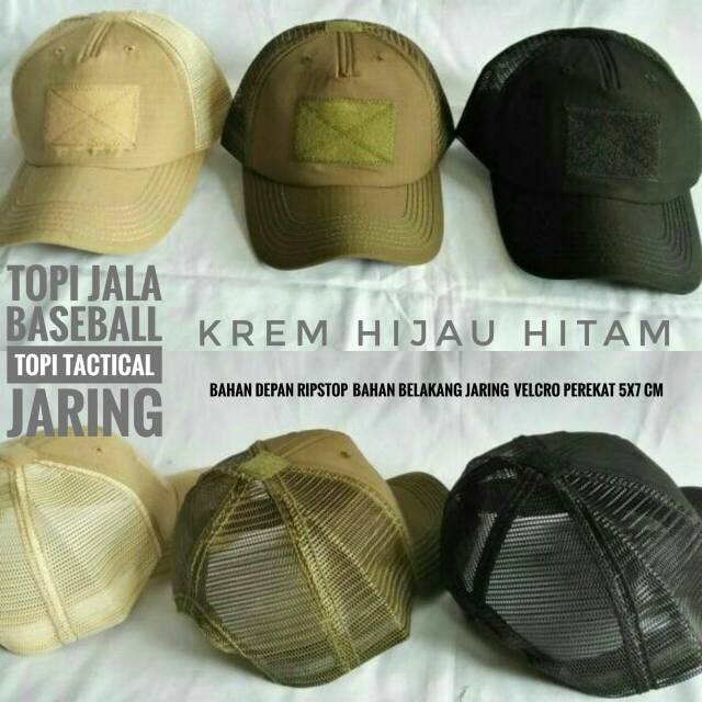 Topi Tactical/Perekat Kombinasi Jaring Hitam, Krem, Abu, Hijau Olive/Pol PP